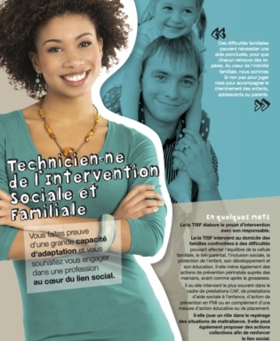 Affiche promotionnelle pour technicien-ne intervention sociale et familiale.