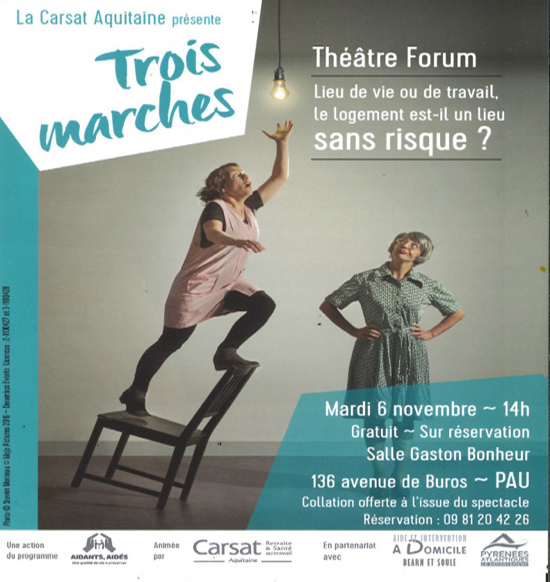 Affiche théâtre Trois marches, événement à Pau.